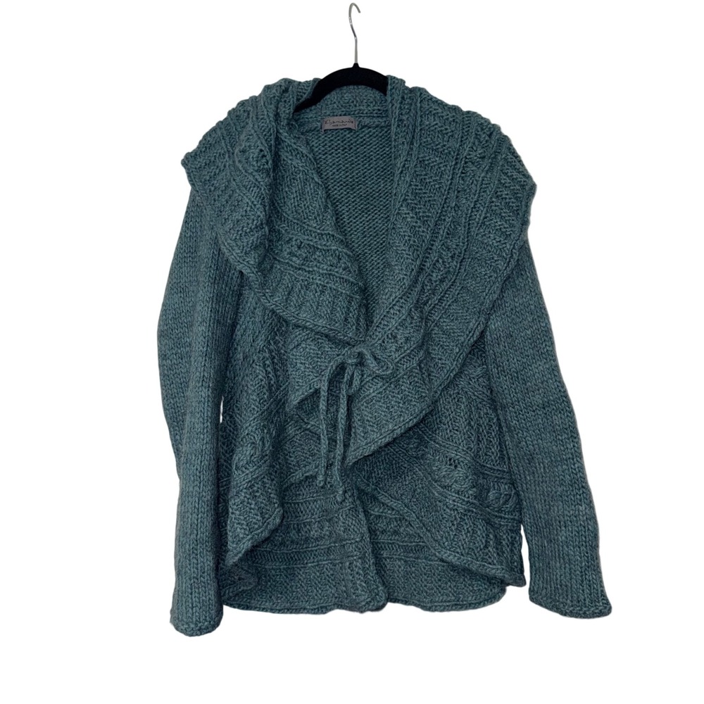 Elsamanda Rare Made in Italy Tie Front Cardigan Womens M Teal Alpaca Wool Blend